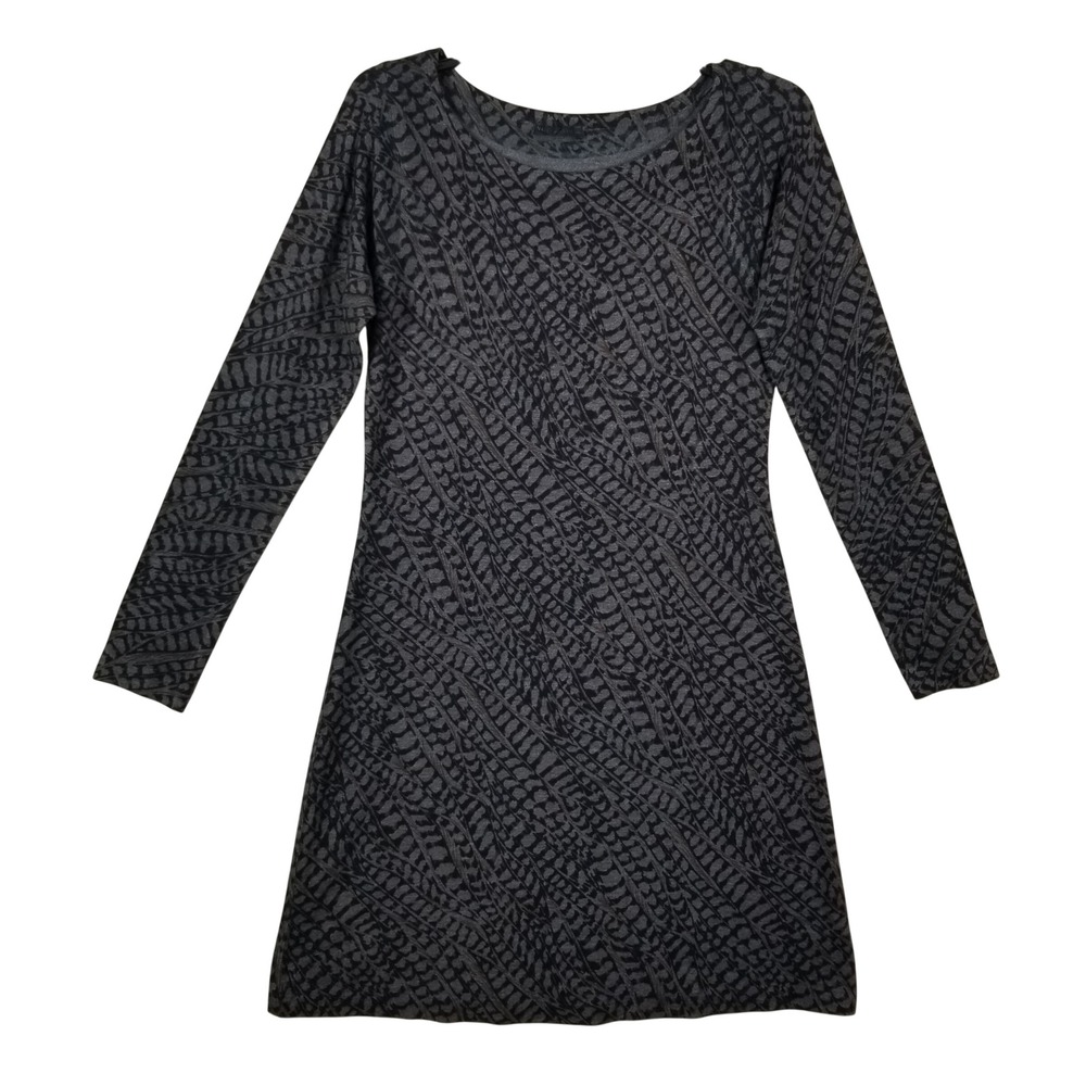 Nally & Millie‎ Gray Black Feather Print Long Sleeve Knit Dress L 31-493S USA